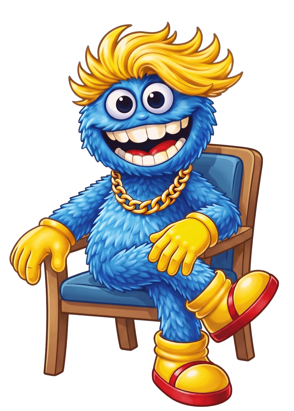 Wadoozie sitting on a chair